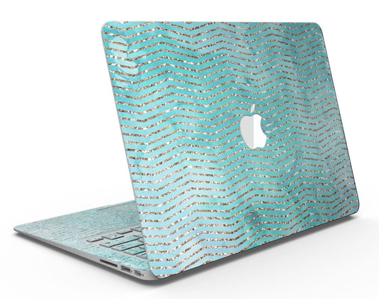 Blue-Green Watercolor and Gold Glitter Chevron - MacBook Air Skin Kit